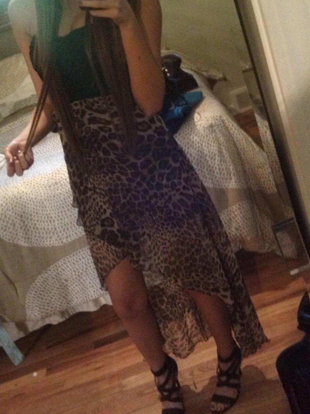 Windsor Leopard Print Asymmetrical High-Low Skirt in Brown and Black
